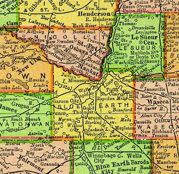 1895 Map of Blue Earth County Minnesota