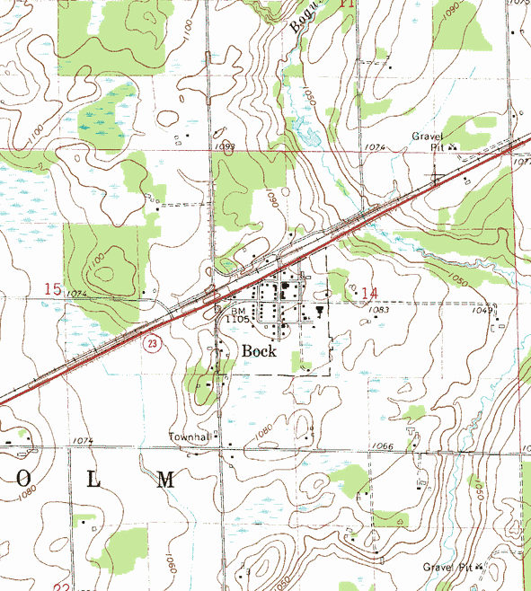 Topographic map of the Bock Minnesota area