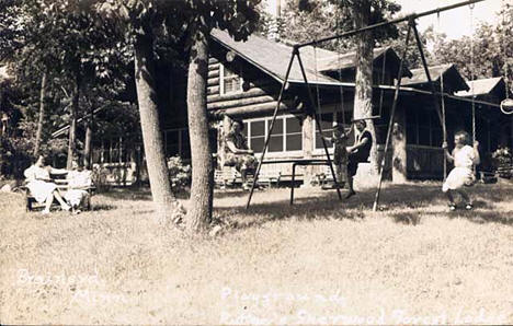 Playground and main lodge, Ruttger's Sherwood Forest Lodge on Gull Lake 1937