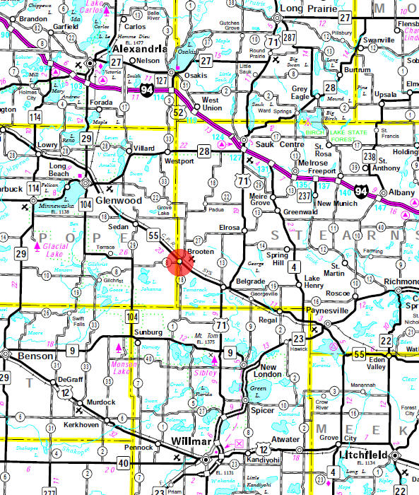 Minnesota State Highway Map of the Brooten Minnesota area