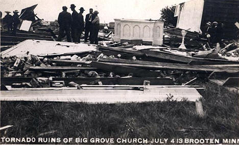 Ruins of Big Grove Church after tornado, Brooten Minnesota, 1913