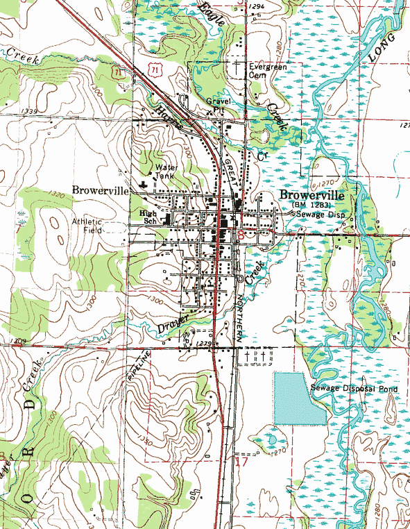 Topographic map of the Browerville Minnesota area