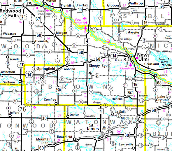 Minnesota State Highway Map of the Brown County Minnesota area