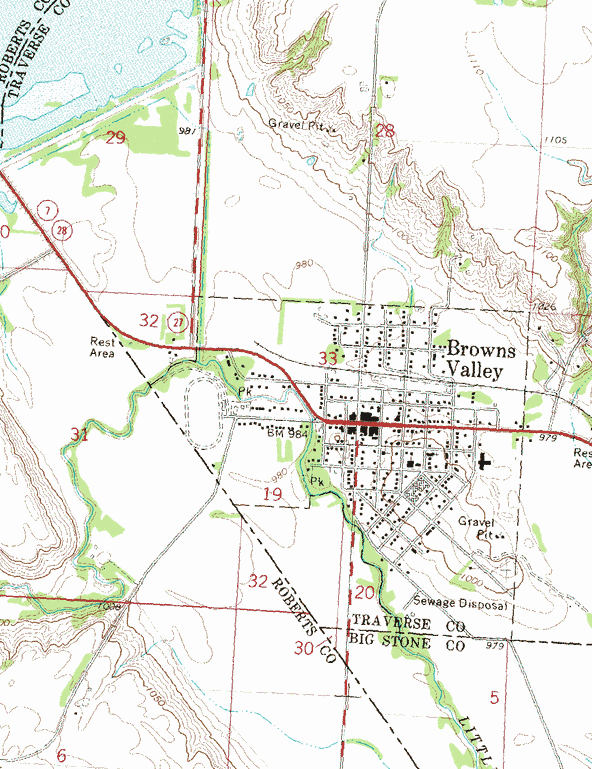 Topographic map of the Browns Valley Minnesota area
