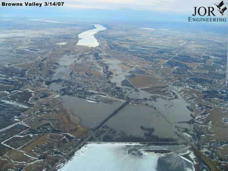 Aerial Photo of the Browns Valley Minnesota area during flood, March 14th, 2007
