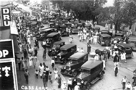 Special event on downtown street, Cass Lake Minnesota, 1935