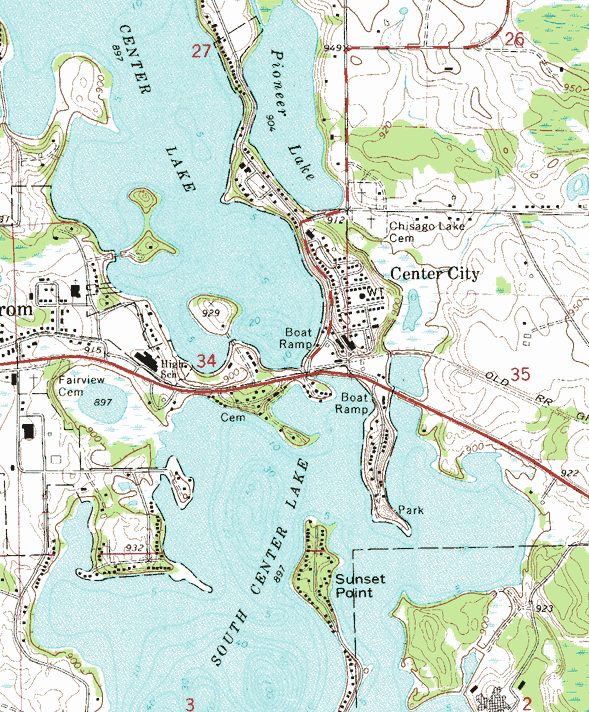 Topographic map of the Center City Minnesota area