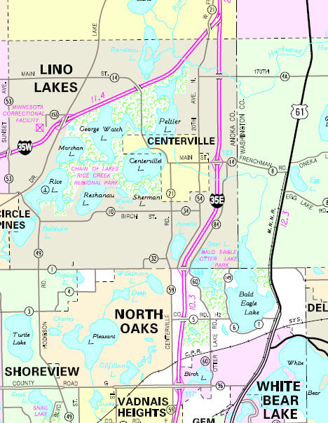 Minnesota State Highway Map of the Centerville Minnesota area