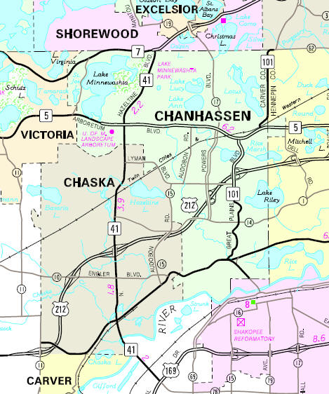 Minnesota State Highway Map of the Chanhassen Minnesota area
