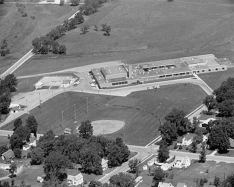 Aerial view, School and surrounding area, Chatfield Minnesota, 1972