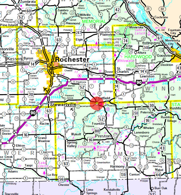 Minnesota State Highway Map of the Chatfield Minnesota area