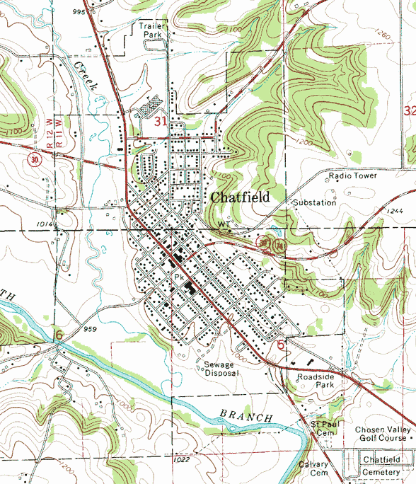 Topographic map of the Chatfield Minnesota area
