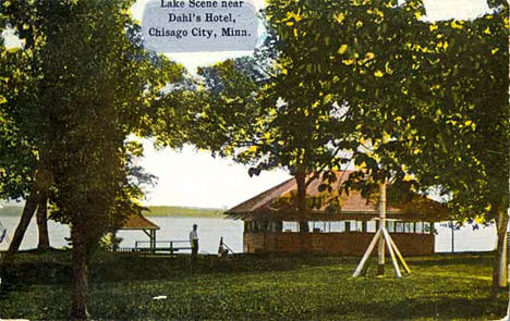 Lakeshore view, Dahl's Hotel, Chisago City Minnesota, 1915