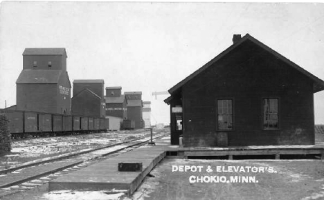 Depot and Elevators, Chokio Minnesota, 1900