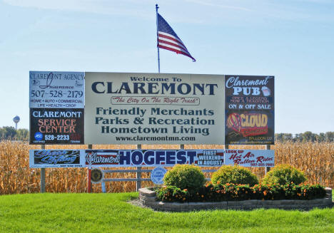 Welcome sign, Claremont Minnesota, 2010