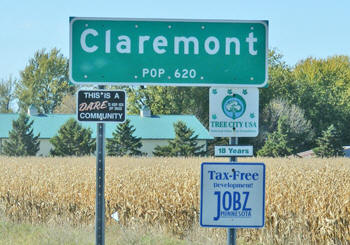 Claremont Minnesota population sign