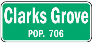 Clarks Grove Minnesota population sign