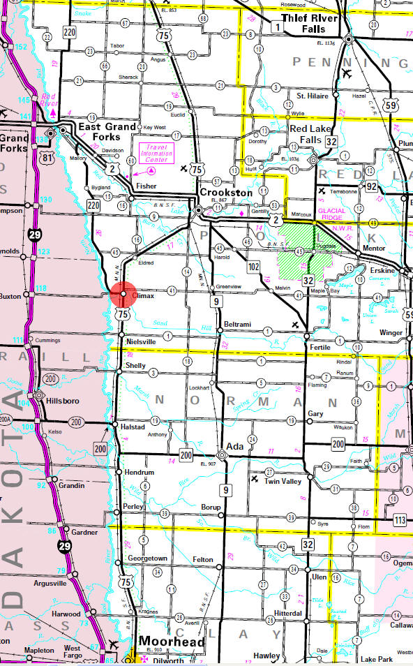 Minnesota State Highway Map of the Climax Minnesota area