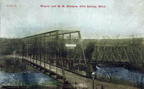 Wagon and Railroad Bridges, Cold Spring Minnesota, 1905