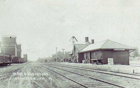 Depot and Elevators, Comfrey Minnesota, 1920