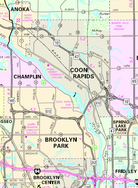 Minnesota State Highway Map of the Coon Rapids Minnesota area