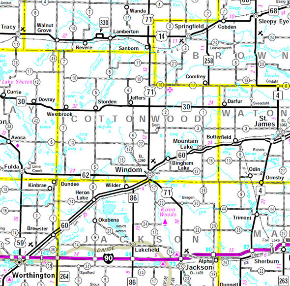 Minnesota State Highway Map of the Cottonwood County Minnesota area