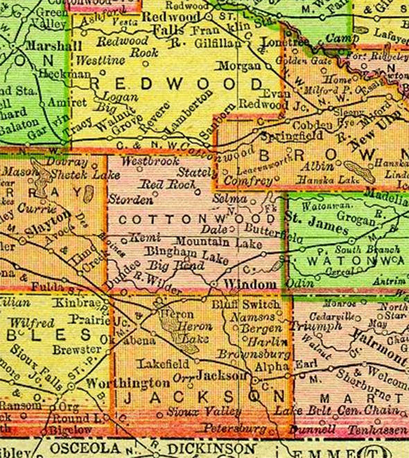 1895 Map of Cottonwood County Minnesota