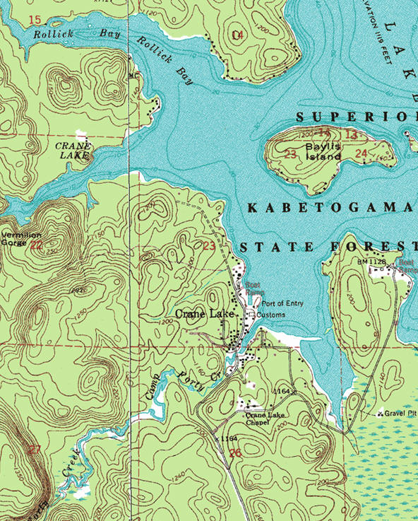 Topographic map of the Crane Lake Minnesota area
