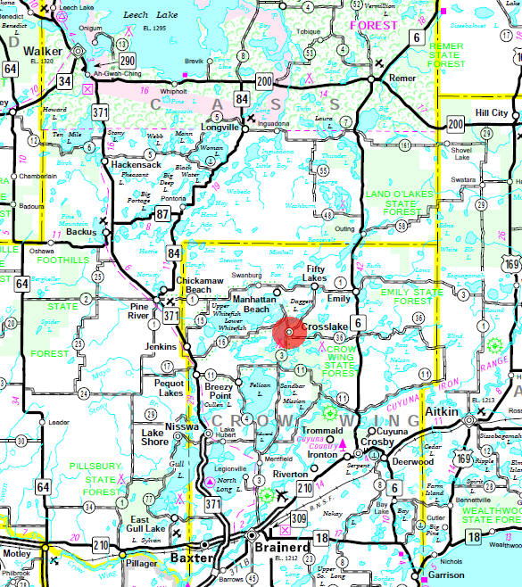 Minnesota State Highway Map of the Crosslake Minnesota area