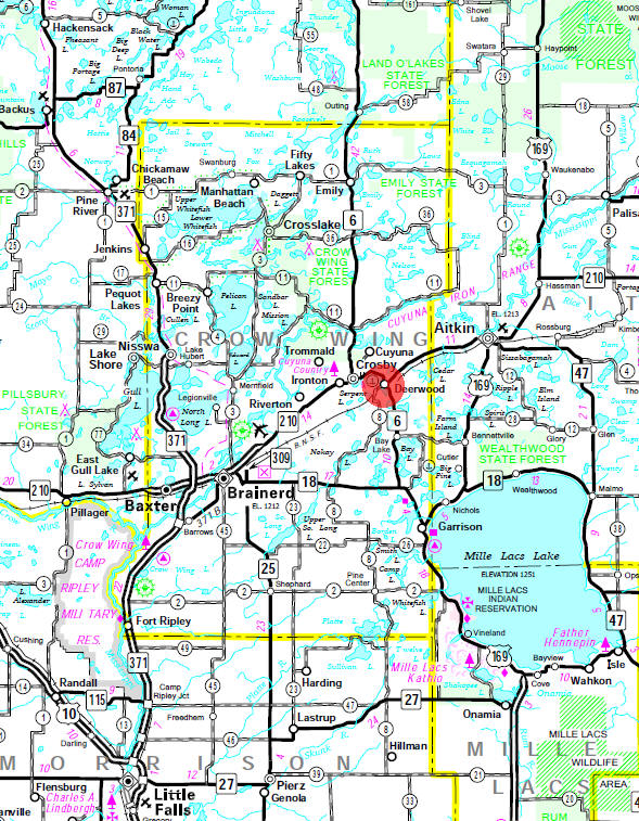 Minnesota State Highway Map of the Deerwood Minnesota area 