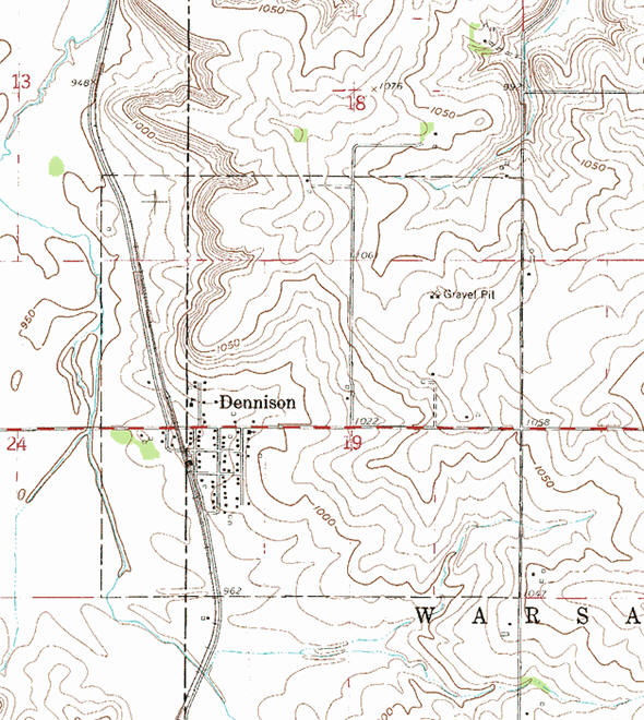 Topographic map of the Dennison Minnesota area