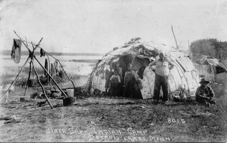 Birch bark Indian camp, Detroit Lakes Minnesota, 1929
