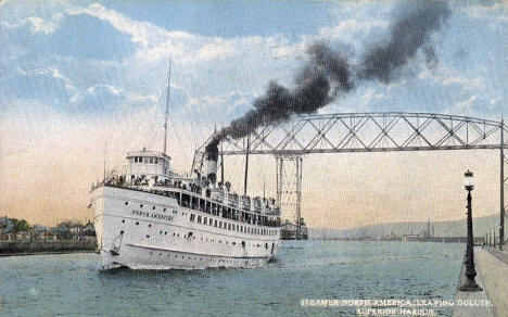 Steamer North America leaving Duluth Harbor, 1915