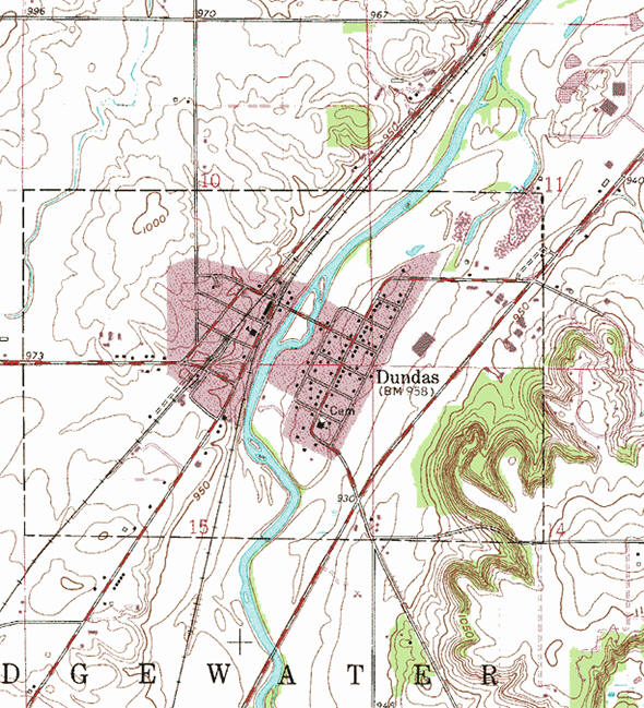 Topographic map of the Dundas Minnesota area