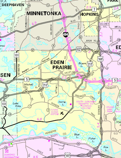Minnesota State Highway Map of the Eden Prairie Minnesota area