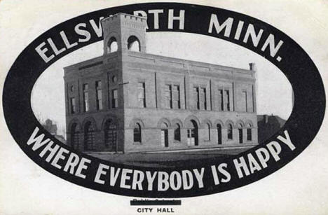 Postcard of City Hall, Ellsworth Minnesota, 1910
