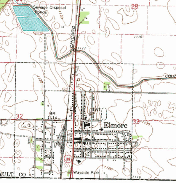 Topographic map of the Elmore Minnesota area