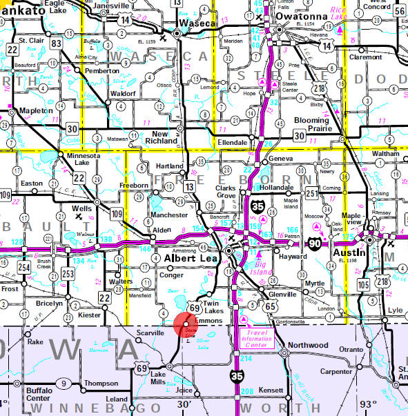 Minnesota State Highway Map of the Emmons Minnesota area