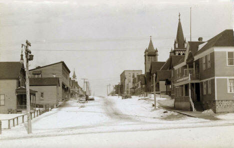 Street scene during winter, Eveleth Minnesota, 1908