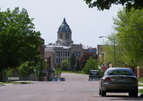 Street scene with Martin County Courthouse in background, Fairmont Minnesota, 2014