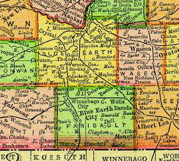 1895 Map of Faribault County Minnesota