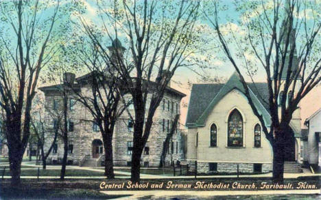 Central School and German Methodist Church, Faribault Minnesota, 1908