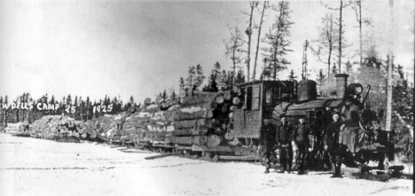 Logging train near Federal Dam Minnesota, 1925