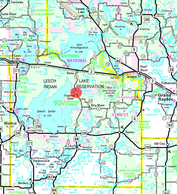 Minnesota State Highway Map of the Federal Dam Minnesota area