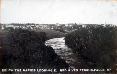 Below the rapids looking east on the Red River, Fergus Falls Minnesota, 1920's