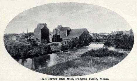Red River and Mill, Fergus Falls Minnesota, 1914