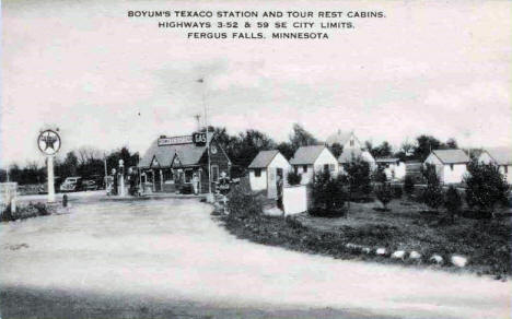 Boyum's Texaco Station and Tour Rest Cabins, Fergus Falls Minnesota, 1930's?
