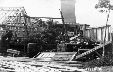 Green house wrecked by wind, Fergus Falls Minnesota, 1909