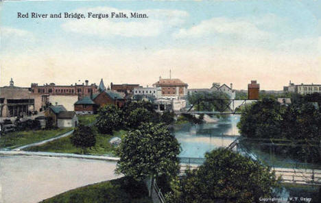 Red River and Bridge, Fergus Falls Minnesota, 1910's?