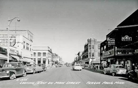 Looking east on Main Street, Fergus Falls Minnesota, 1950's